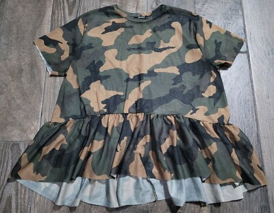 Zara Trafaluc Camo Sheer Peplum Oversize Blouse Women's Sz Large | eBay US