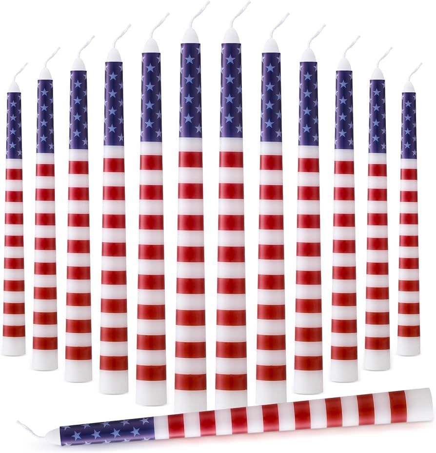 12 Pcs Independence Day Taper Candles 4th of July Decor Burning Candles 10 Inch Tall American Fla... | Amazon (US)