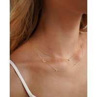 Double 14K Gold Asymmetrical Initial Necklace | Etsy (US)