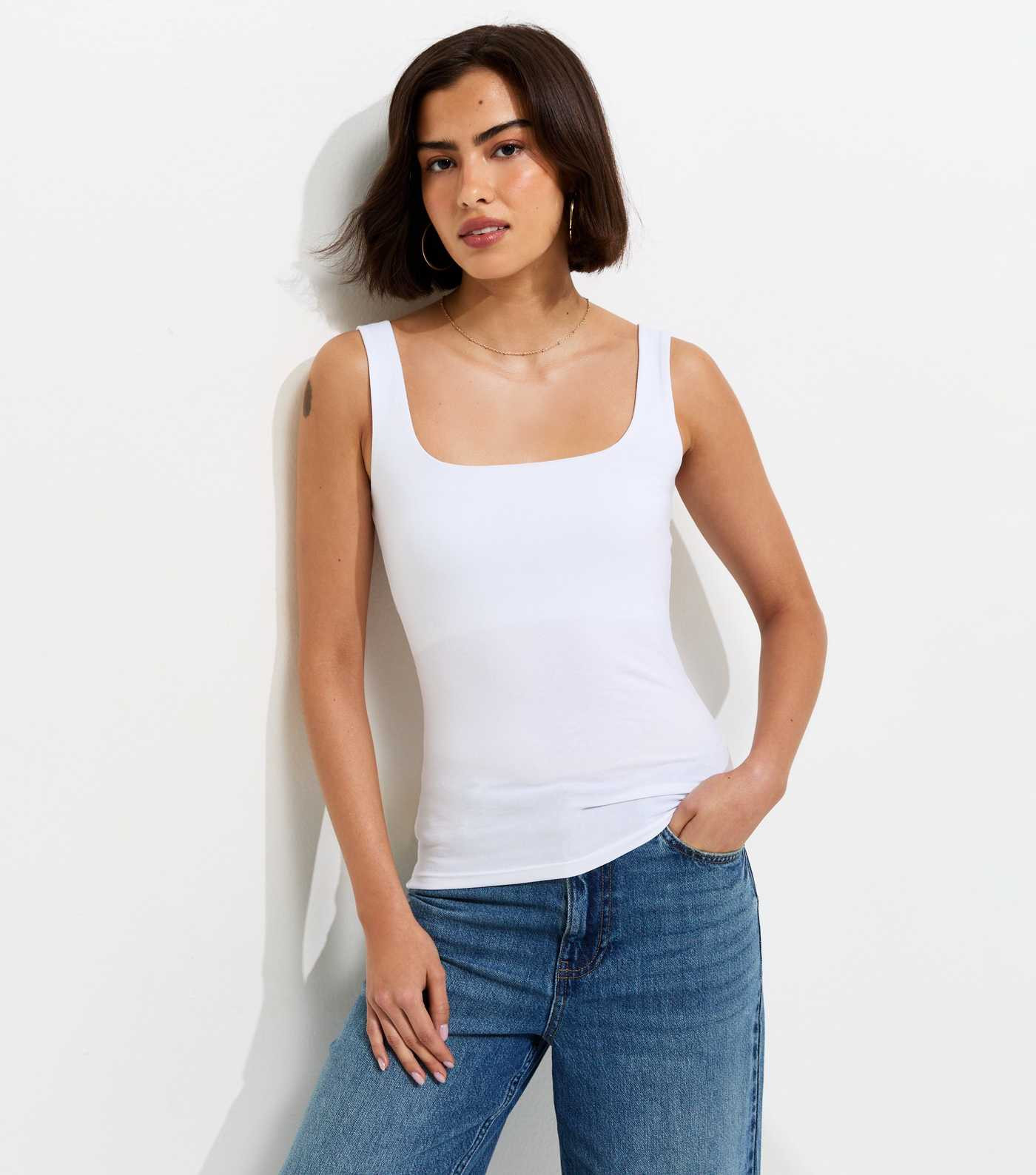 White Square Neck Vest | New Look | New Look (UK)