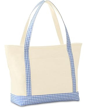 Tote Bag for Women,Canvas Gingham Handbag with Zipper and Pockets,Shoulder Bag for Work Travel Be... | Amazon (US)