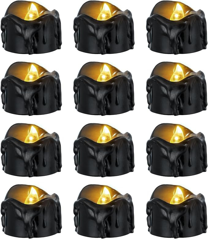 Battery Operated Black LED Tea Lights with Auto 6H Timer, 12 Pack | Amazon (US)