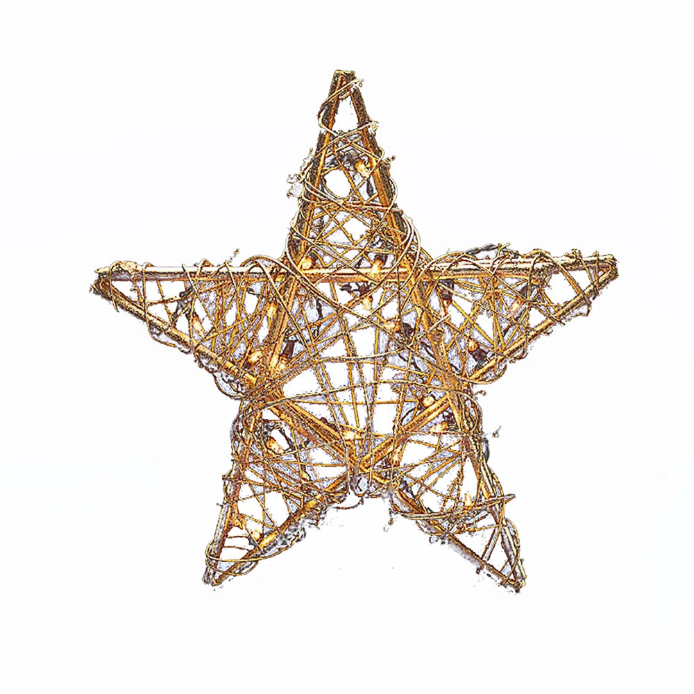Kurt Adler Indoor UL 20-Light Tree Topper, Gold Rattan Star, 13in | Wayfair North America