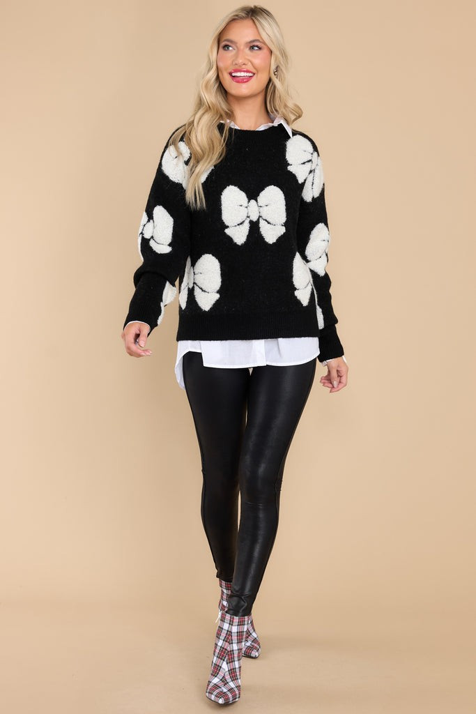 Put A Bow On It Black Sweater | Red Dress 