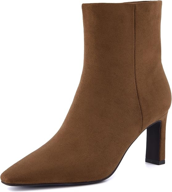 CUSHIONAIRE Giana Womens High Heel Ankle Boots, Square Toe Vegan Suede Mid Block Heel Dress Booti... | Amazon (US)
