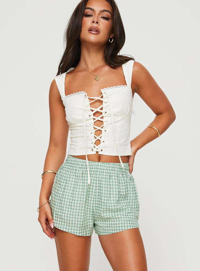 Beach House Shorts Green / White Gingham | Princess Polly AU