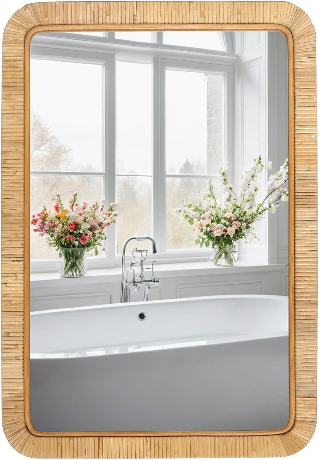 FUIN 20" x 30" Rattan Wicker Rectangle Wall Mounted Bathroom Mirror for Coastal Boho Nursery Deco... | Amazon (US)