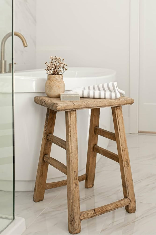 Luxe b pampas grass Vintage Square Elm Wood Stool | Amazon (US)