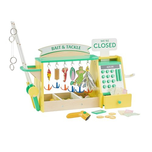 Teamson Kids Fishing Shop Playset with Cash Register & Scanner, Wooden Role Play Counter for Toddlers, Pretend Market Toy with Fish & Accessories, STEM Gift for Ages 3+ | Amazon (US)