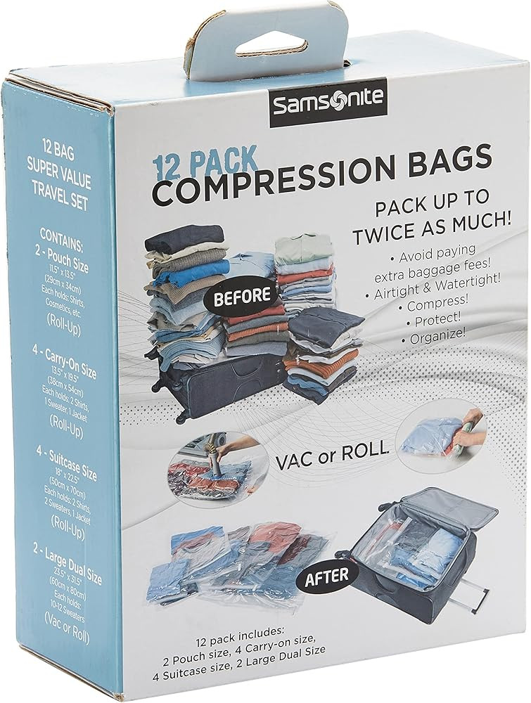 Samsonite Compression Packing Bags, Clear, 12-Piece Kit (2-Pouch/4-Carry-On/4-Large/2-X-Large | Amazon (US)