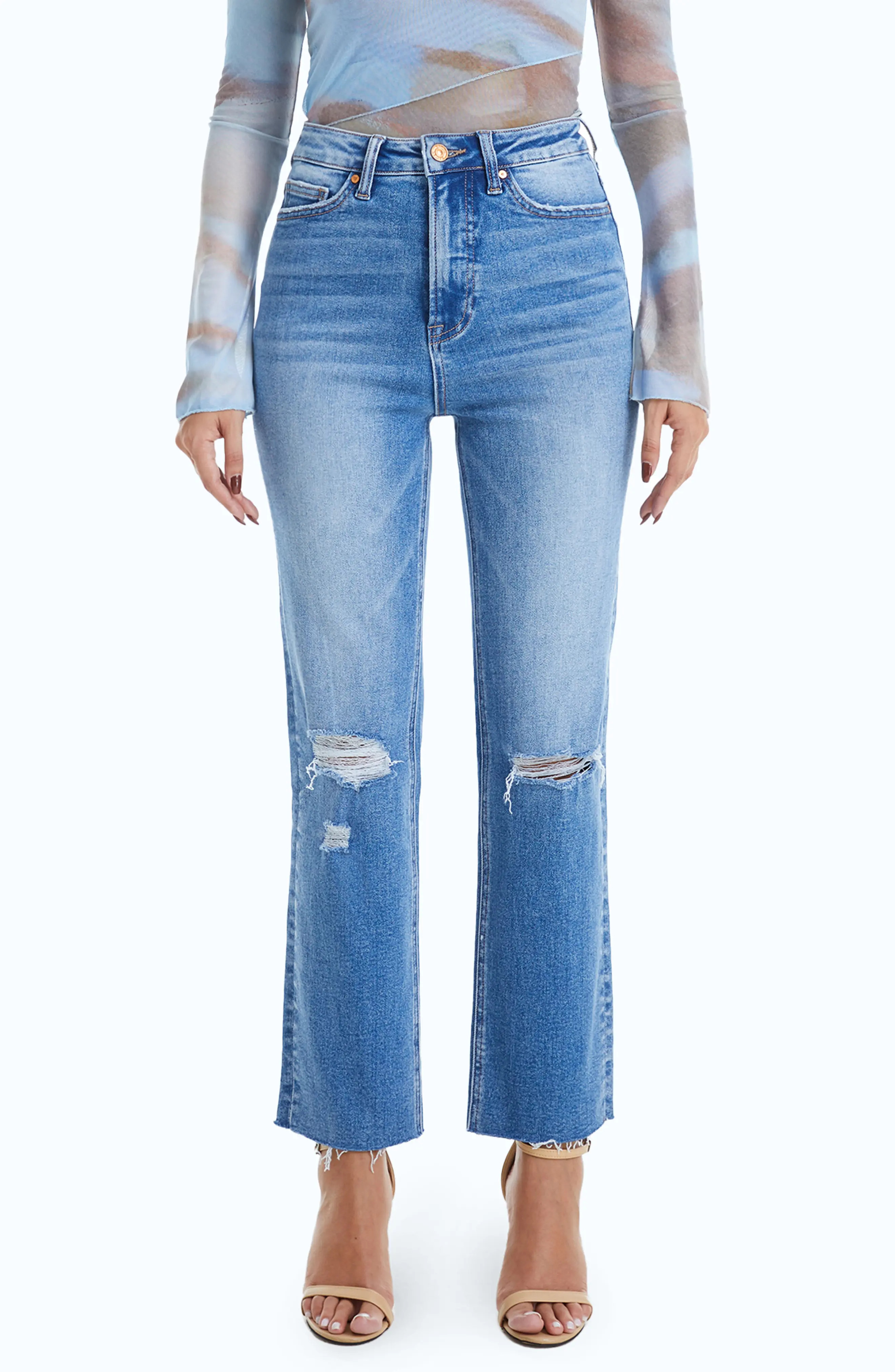 Bayeas High Waist Raw Hem Ripped Straight Leg Jeans (Women) | Nordstrom | Nordstrom