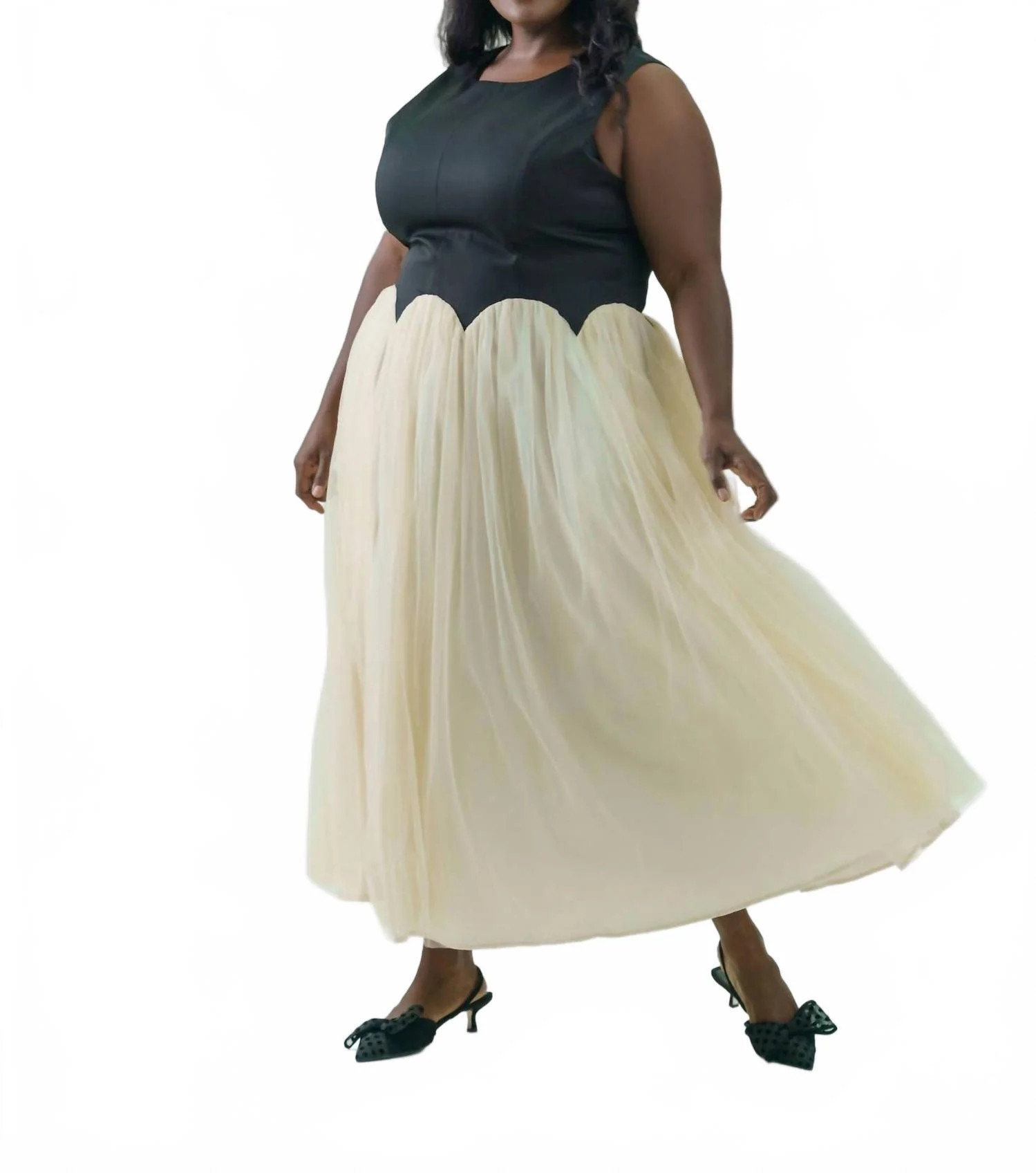 Monika Midi Dress In Black & Cream | Shop Simon