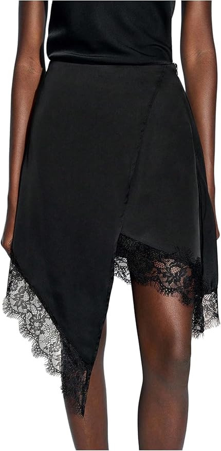 Milumia Women's Asymmetrical Lace Trim Short Skirt Elegant Flowy A Line Going Out Knee Length Ski... | Amazon (US)
