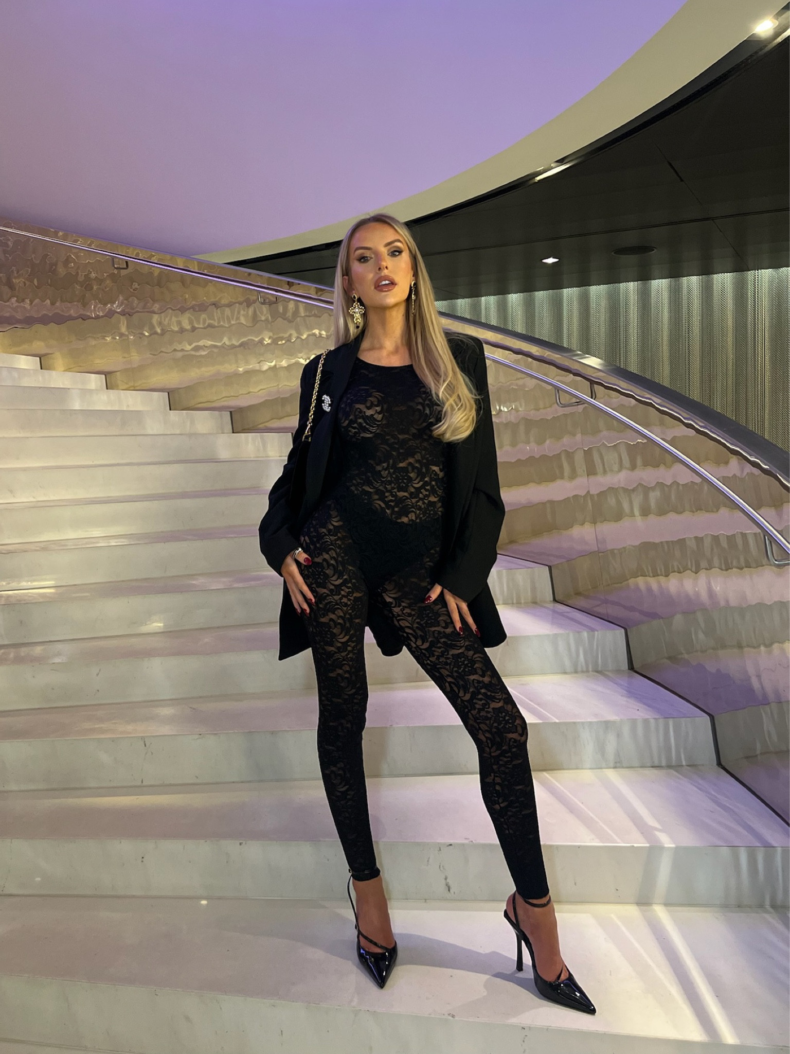 All black outfit, black lace jumpsuit, lace outfit, black blazer, Simmi shoes, evening outfit, party outfit, Christmas outfit, New Year’s Eve outfit, NYE inspo 

#LTKSeasonal #LTKstyletip #LTKeurope