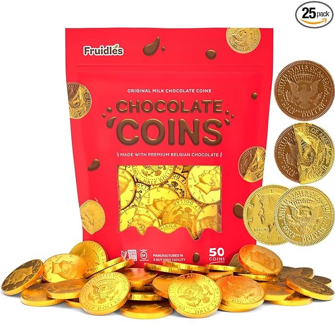 Milk Chocolate Coins, Gold Half Dollar Chocolate Coins, Made with Premium Belgian Chocolate, Nut-... | Amazon (US)