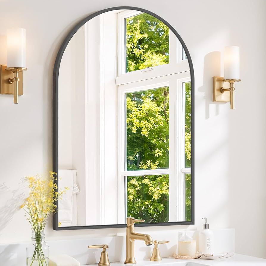 Arched Wall Mirror 38x26 Inch Black Bathroom Vanity Mirror with Metal Frame, Modern Arch Mirror f... | Amazon (US)