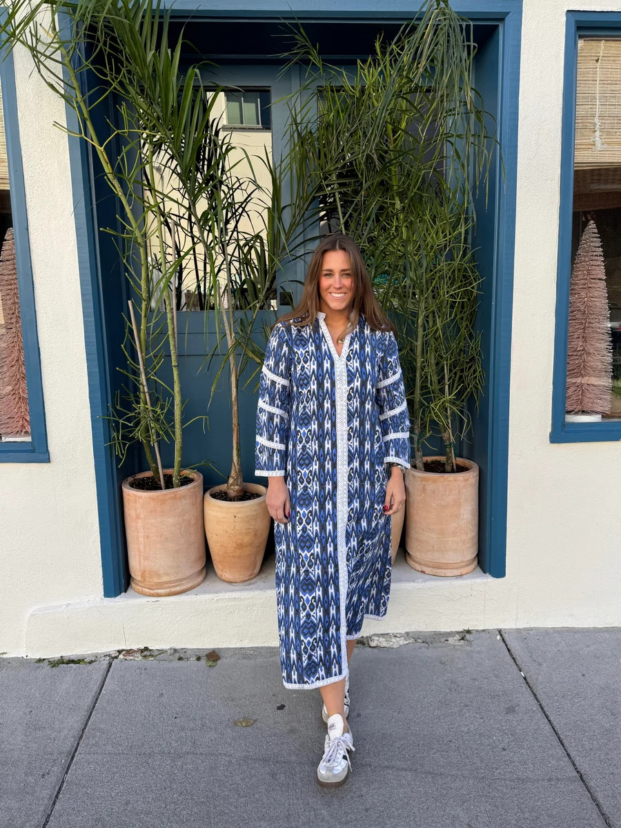 Harriett Maxi Dress Blue Aztec | Madison Mathews
