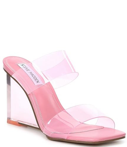 Steve Madden Isa Light Pink Square Toe Dress Mules Slide Strapped Wedge Sandals (Light Pink, 6.5) | Amazon (US)