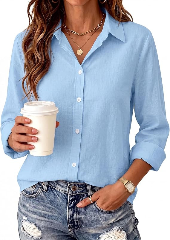Long Sleeve Shirts for Women Striped Button Down Blouses Casual Tops | Amazon (US)