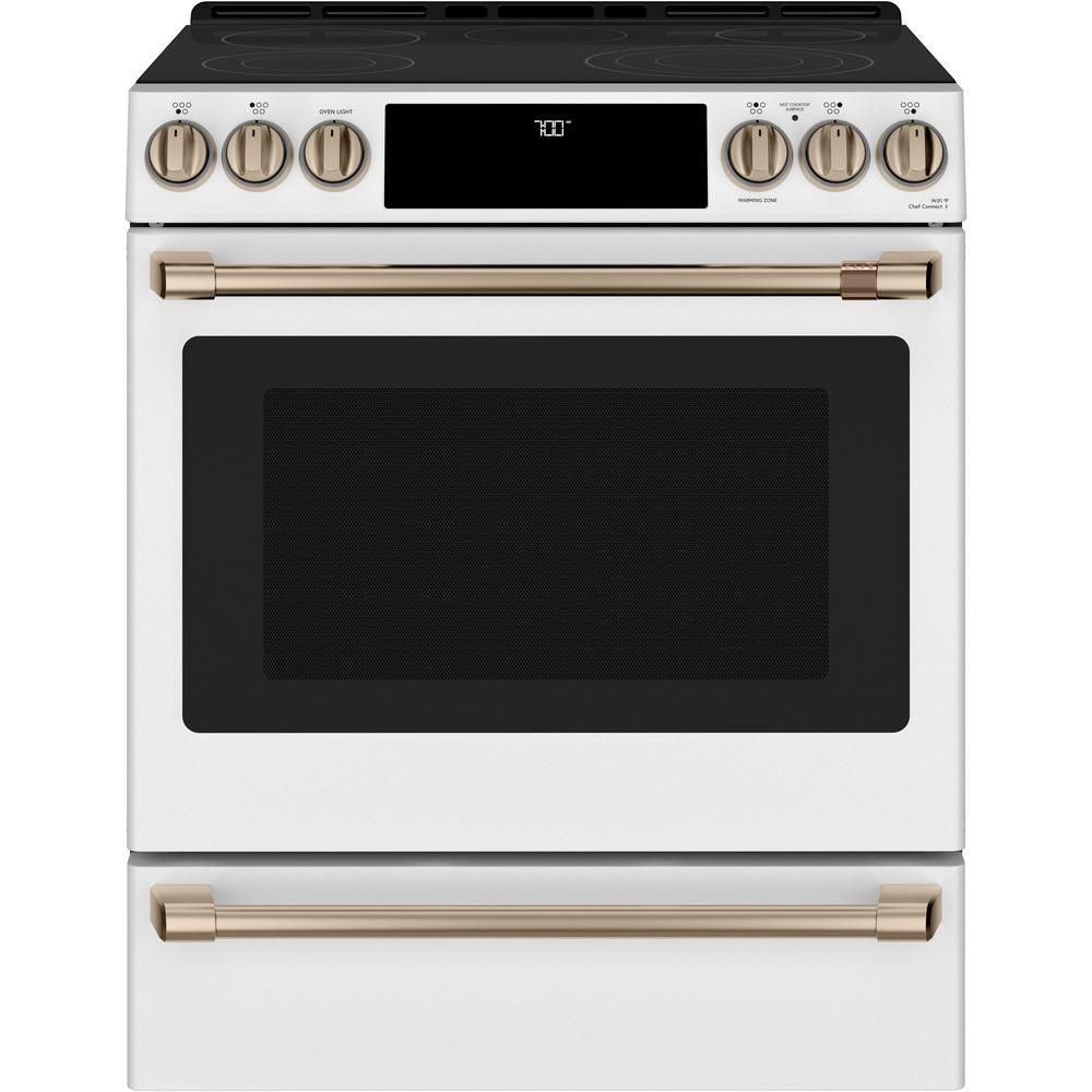 30 in. 5.7 cu. ft. Smart Slide-In Electric Range w/Self-Cleaning Convection Oven in Matte White, ... | The Home Depot