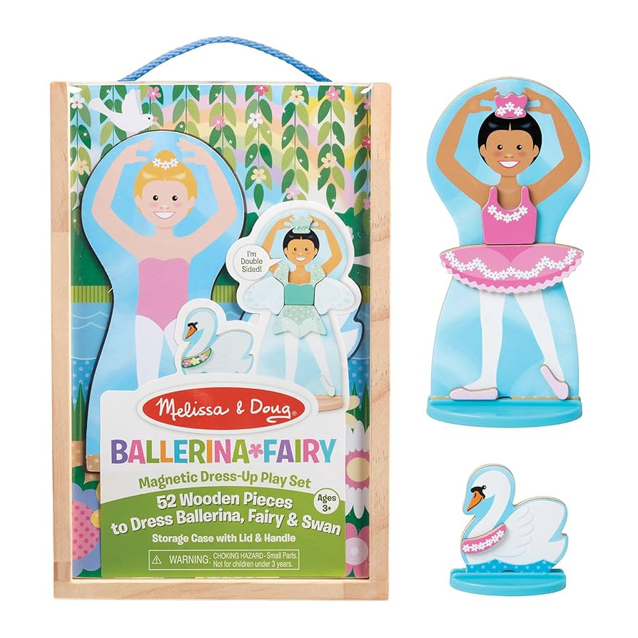 Melissa & Doug Ballerina And Fairy Magnetic Dress-Up Double-Sided Wooden Doll And Swan Pretend Pl... | Amazon (US)