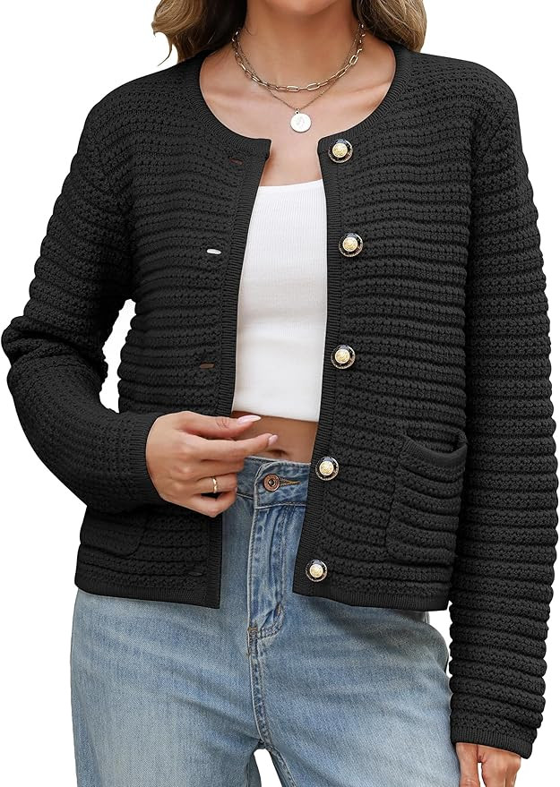 Womens Open Front Cardigan Sweaters 2025 Spring Button Down Long Sleeve Chunky Knit Cardigans | Amazon (US)