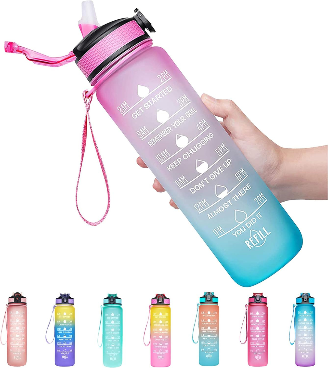 Giotto 32oz Leakproof BPA Free Drinking Water Bottle with Time Marker & Straw to Ensure You Drink... | Amazon (US)