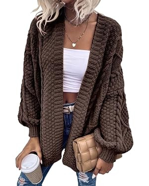 Saodimallsu Womens Oversized Cardigan Sweaters Chunky Cable Knit Open Front Lantern Long Sleeve F... | Amazon (US)