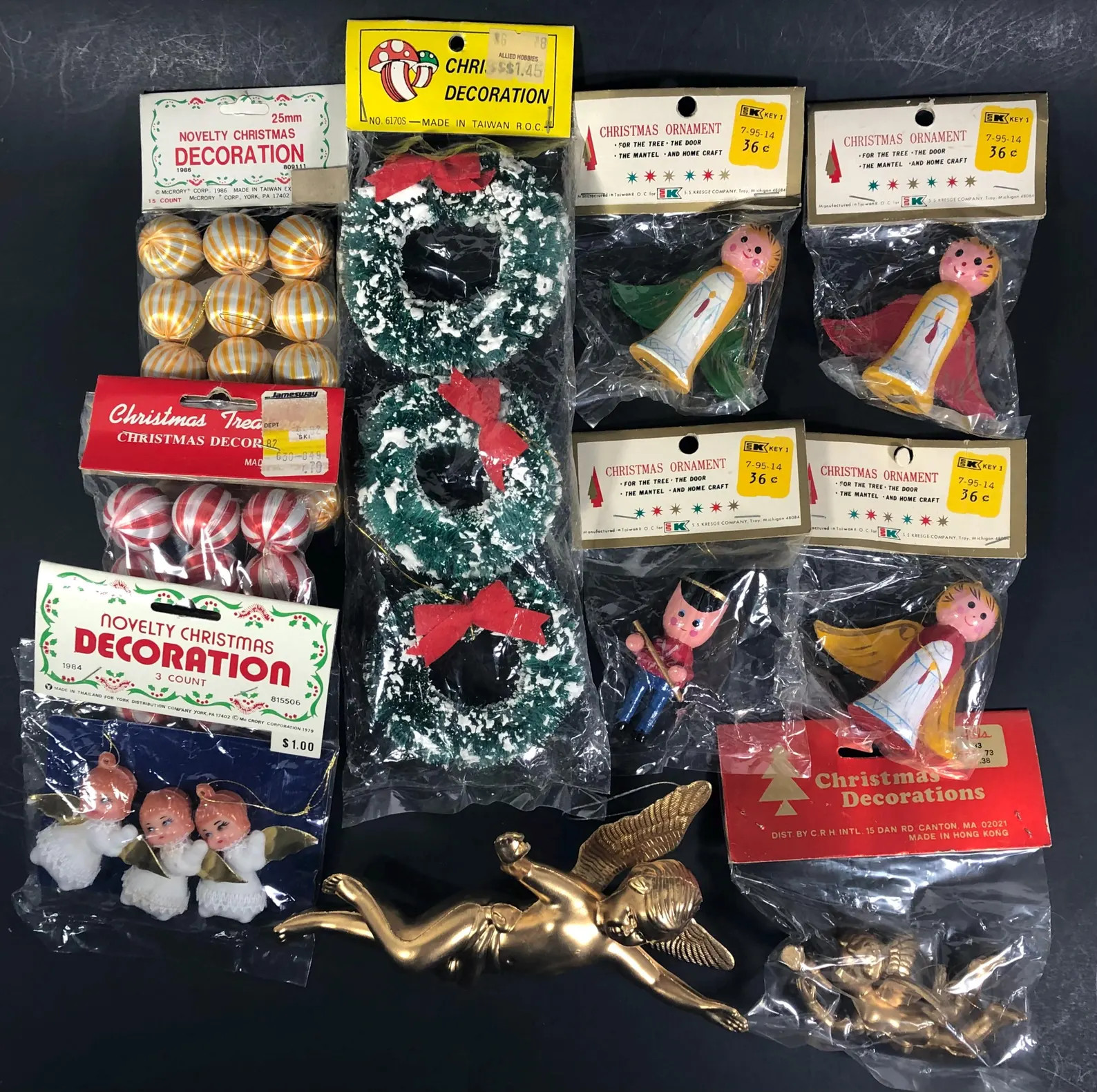 Miniature Christmas Ornaments Striped Balls Wooden Ornaments Angels 80s NOS Excellent Vintage Con... | Etsy (US)