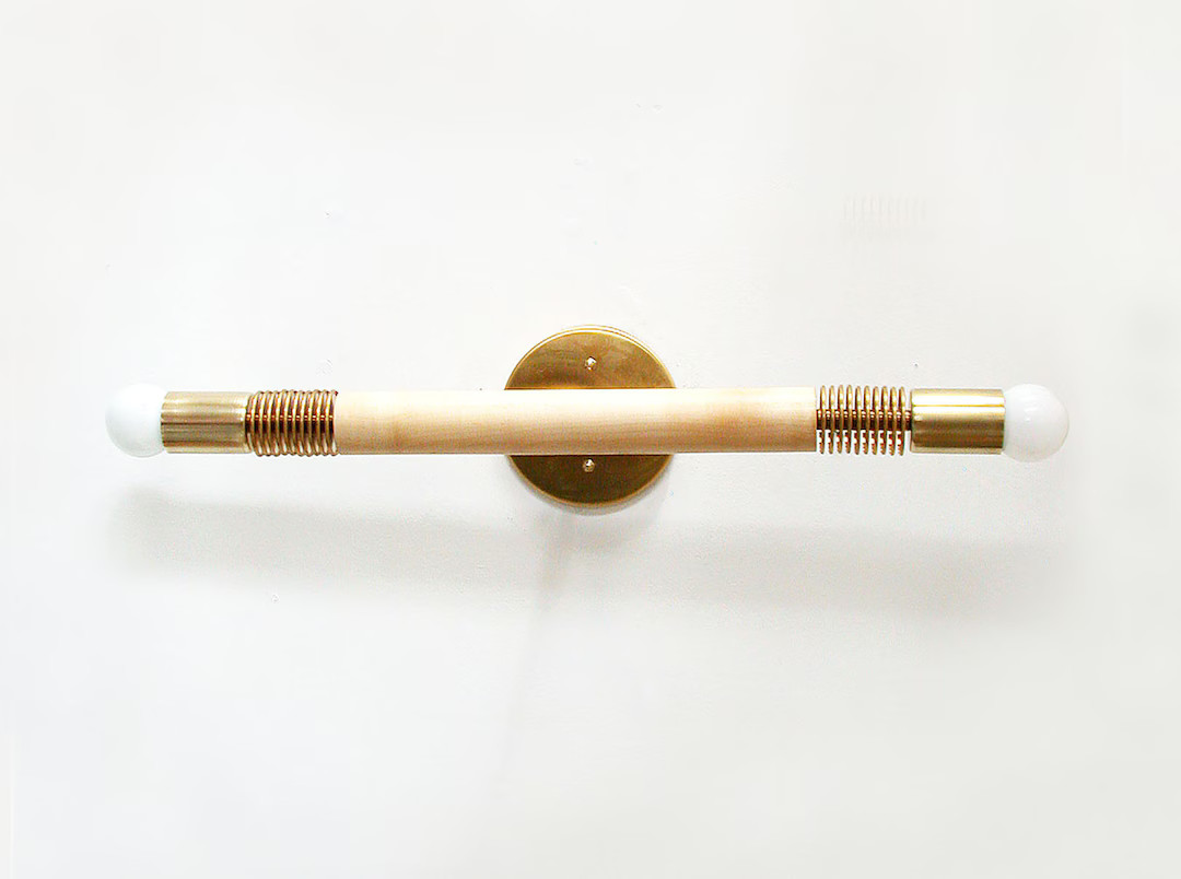 Brass and Maple Mid Century Double Wall Fixture Light Mirror Vanity Side Lighting Living Room Lig... | Etsy (US)