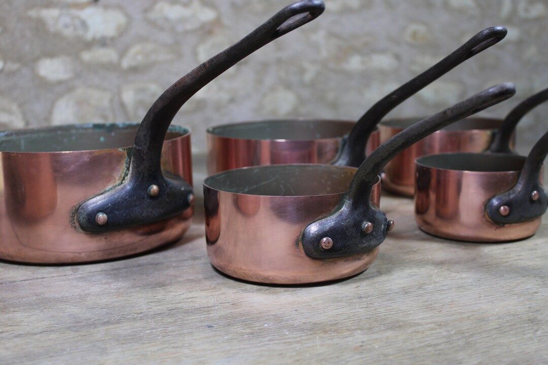 Vintage 5pc set lot French copper cookware pots pans unlined | Etsy (US)