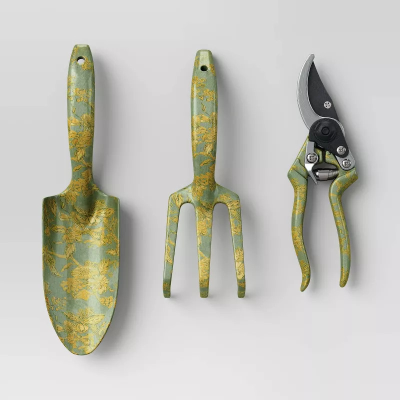 3pc Aluminum Pruner, Cultivator, and Trowel Gardening Set Green Floral - Smith & Hawken™ | Target