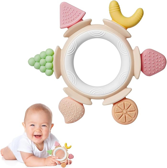 Hooku Silicone Teethers for Babies 6-12 Months, Teething Toys for Babies 0-6 Months, Baby Fruit T... | Amazon (US)
