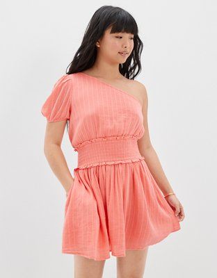 AE One-Shoulder Smocked Mini Dress | American Eagle Outfitters (US & CA)