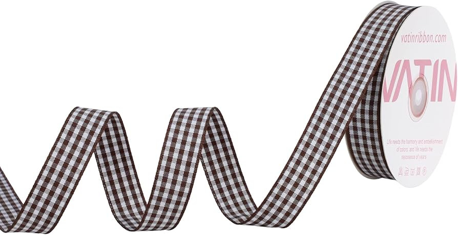 VATIN Brown and White Gingham Ribbon,Polyester Woven Edge,5/8 Inch x 10 Yards | Amazon (US)