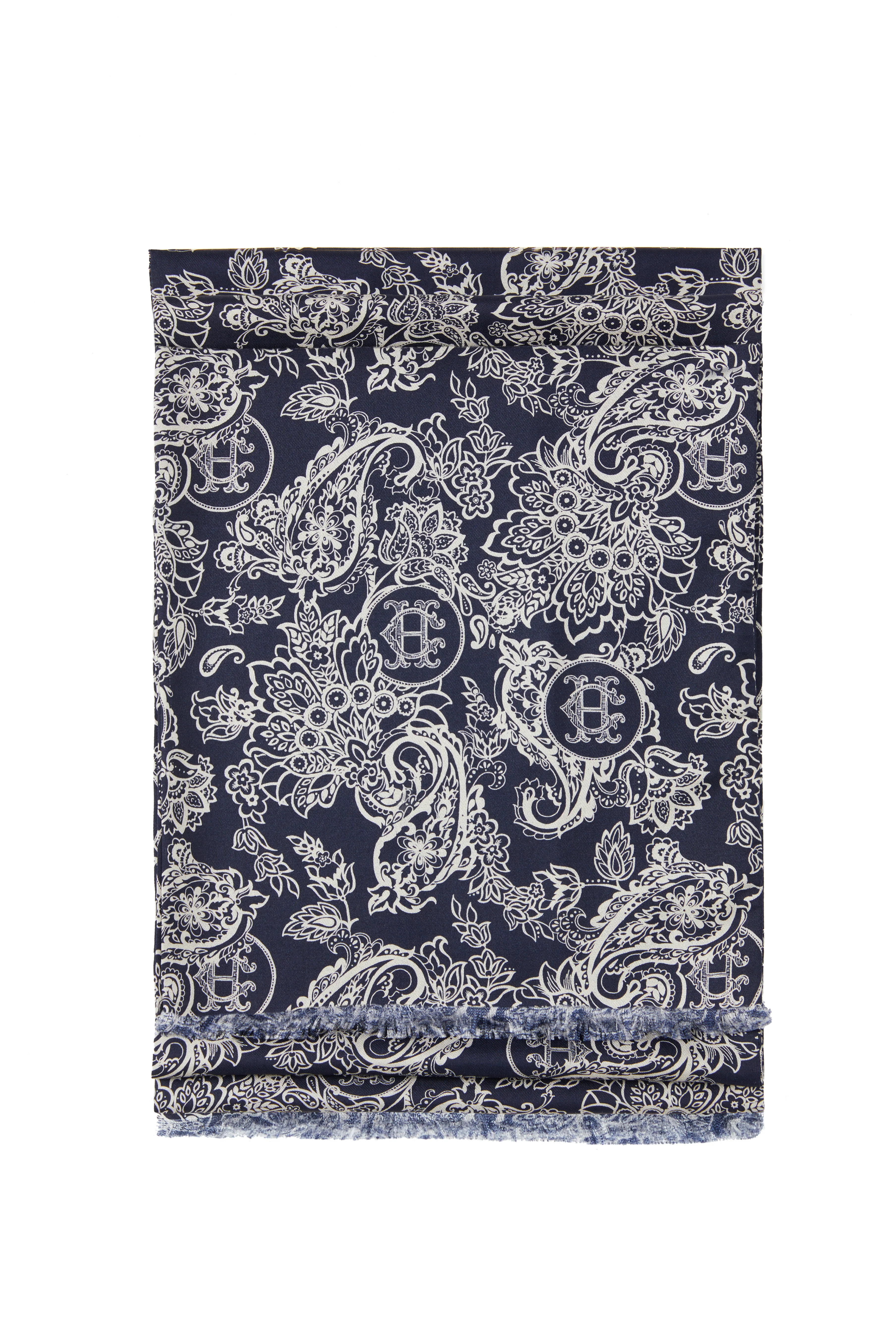 Men's Silk Scarf (Ink Navy Cream Paisley) | Holland Cooper