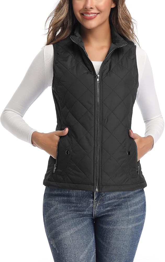 LONGKING Women's Vest - Stand Collar Lightweight Zip Quilted Vest for Women… | Amazon (US)