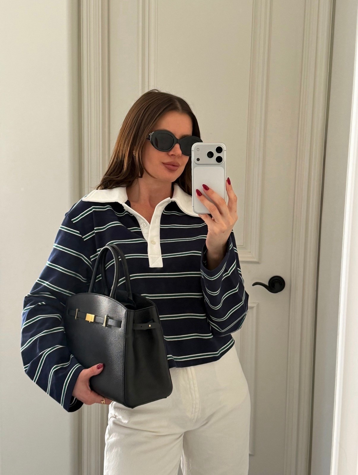 Outfit of the day 
#falloutfit #striped #poloshirt #tote #whitedenim 

#LTKFindsUnder100 #LTKFindsUnder50 #LTKSeasonal