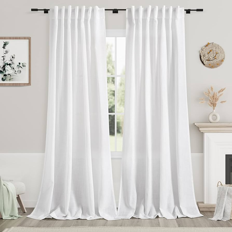 Amazon.com: Nanspring Extra Long White Curtain 102 inches Long 2 Panels Set for Living Room Back ... | Amazon (US)
