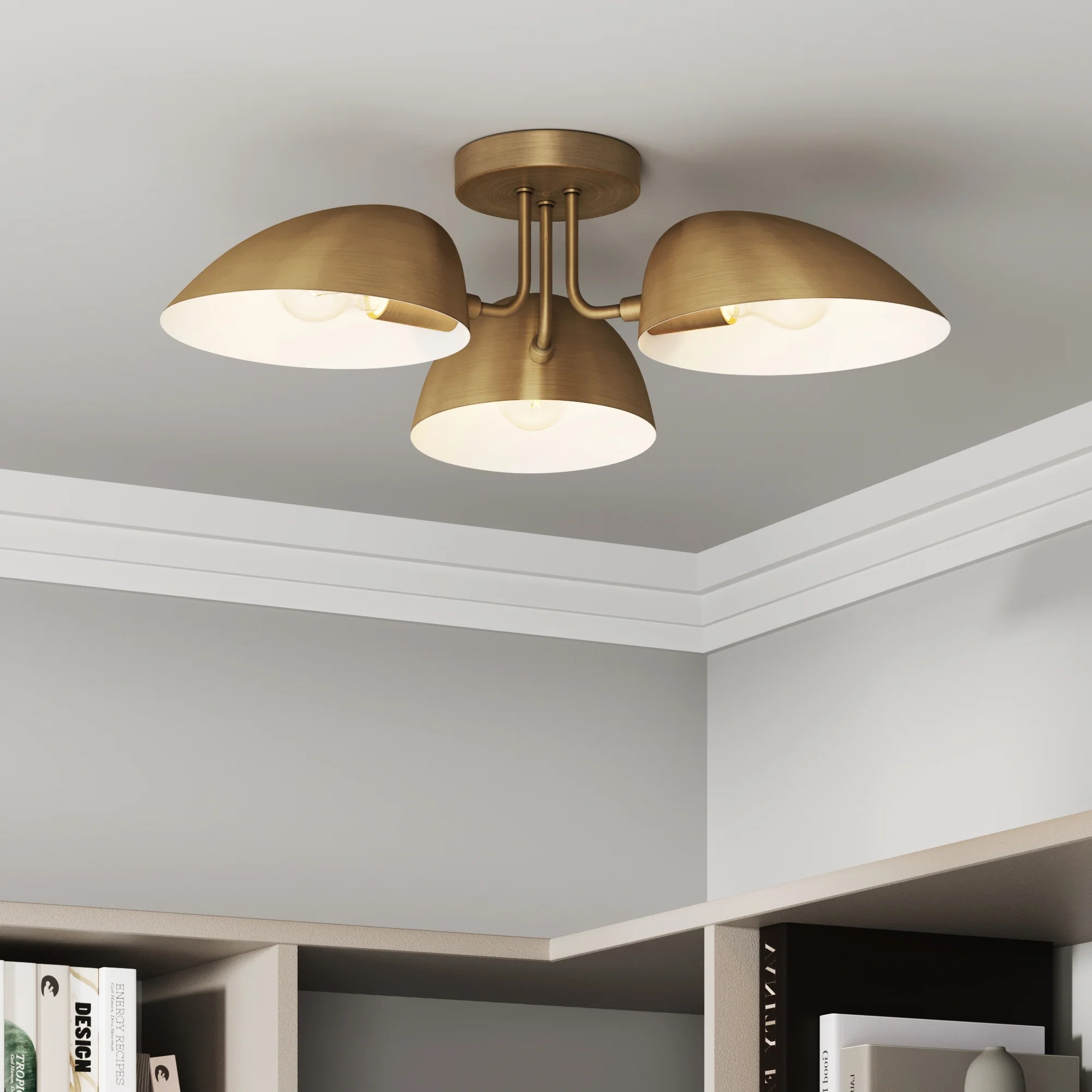Metal 3-Arm Flush Mount Ceiling Light Brass | Nathan James