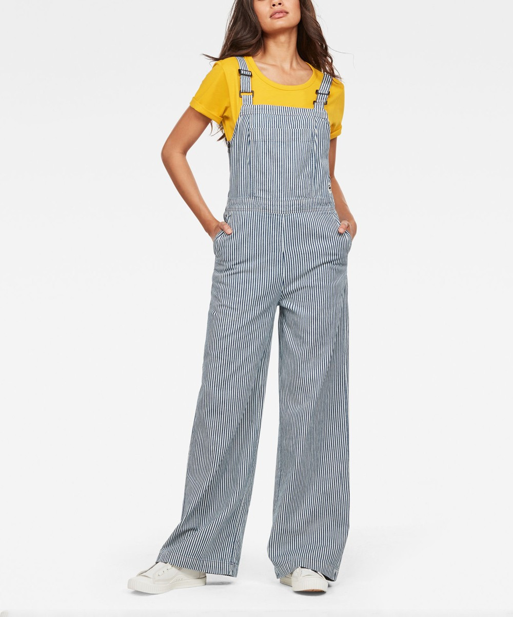 G-Star RAW Women's Jumpsuits indigo - Blue & White Stripe Overalls - Women | Zulily