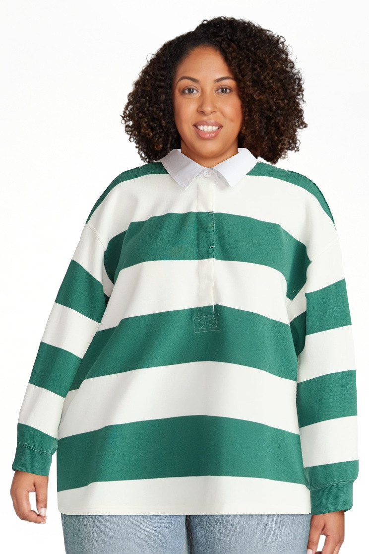 No Boundaries French Terry Rugby Polo Top with Long Sleeves, Women's | Walmart (US)