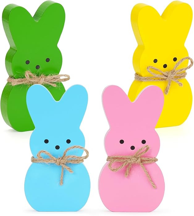 Easter Décor, 4 Pcs Bunny Table Decorations Wooden Spring Signs for Home, Wood Rabbit Tiered Tra... | Amazon (US)