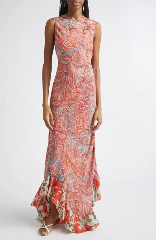 Etro Paisley Asymmetric Ruffle Hem Dress in Red at Nordstrom, Size 38 | Nordstrom