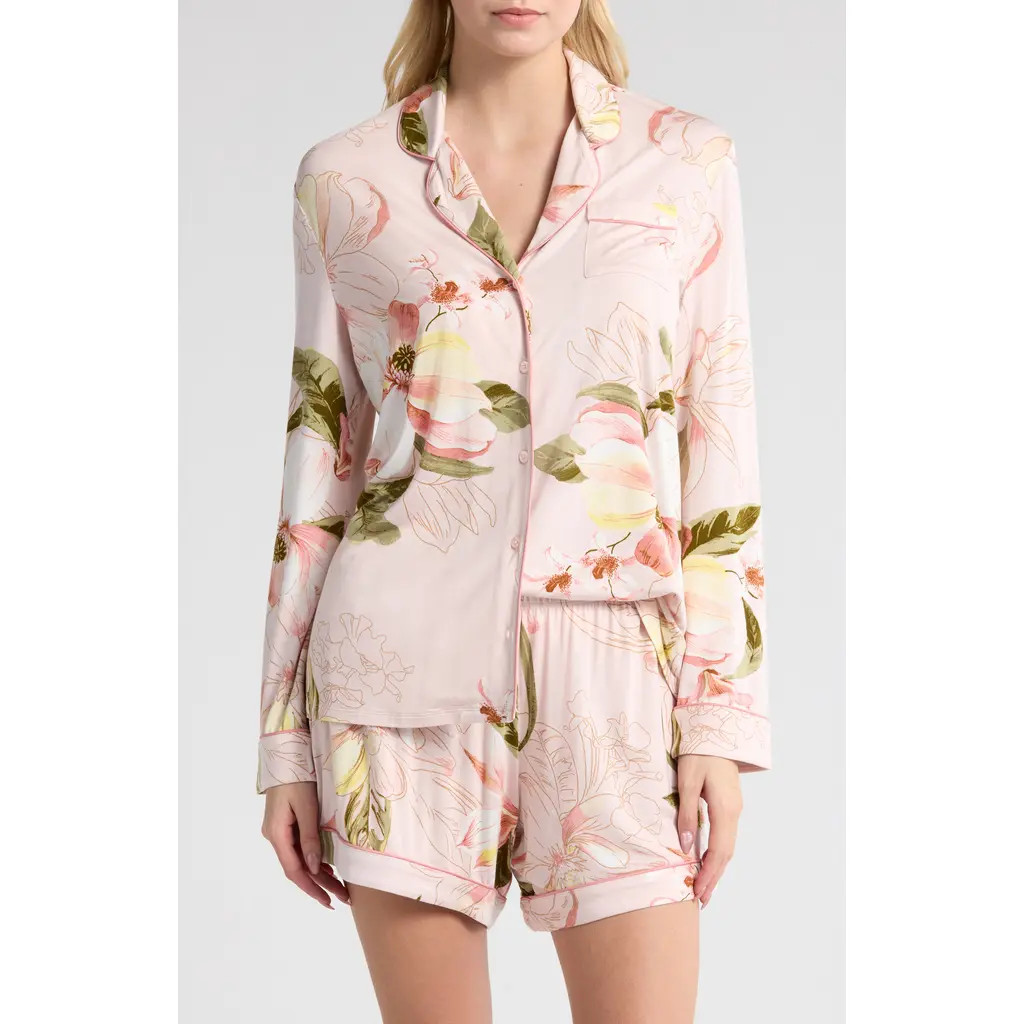 Nordstrom Moonlight Eco Long Sleeve Short Pajamas in Pink Hush Impromptu Floral at Nordstrom, Size Medium | Nordstrom