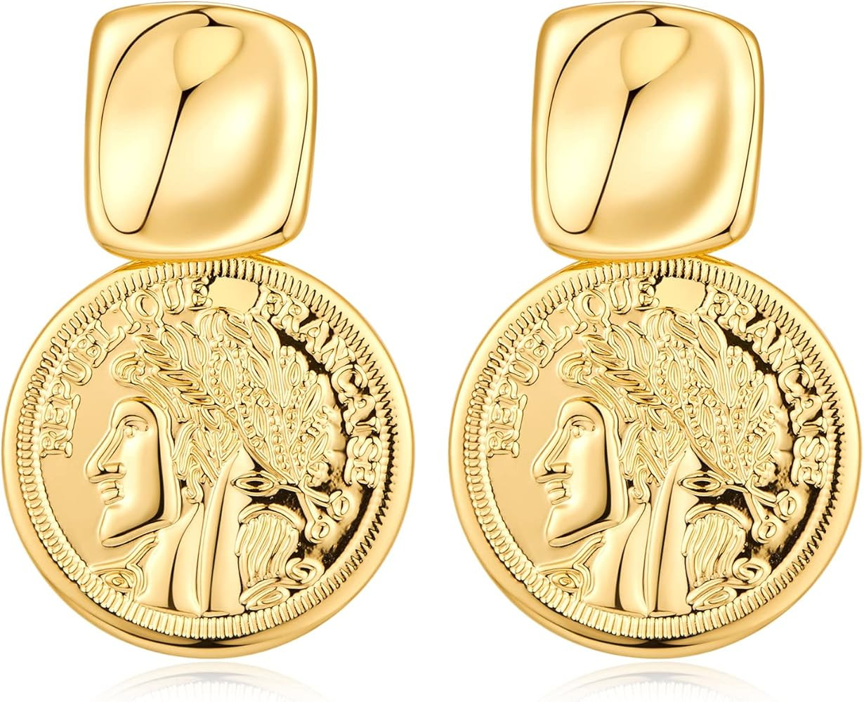 MUYAN Gold Circles Dangle Earrings for Women Gold Statement Hoop Drop Earrings Jewelry Gift | Amazon (US)