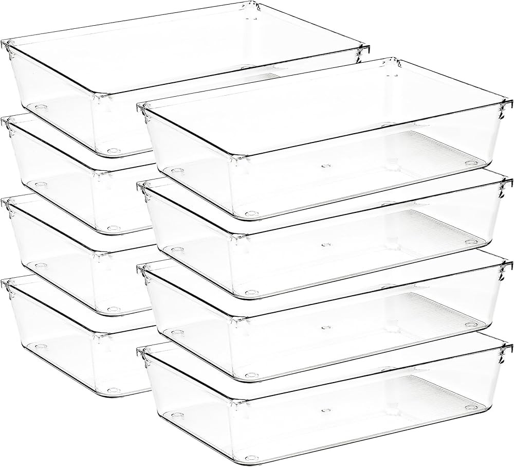 8 Pack Drawer Organizer - 6" X 9" Clear Acrylic Storage Bins with Non-Slip Pads, Versatile Desk T... | Amazon (US)