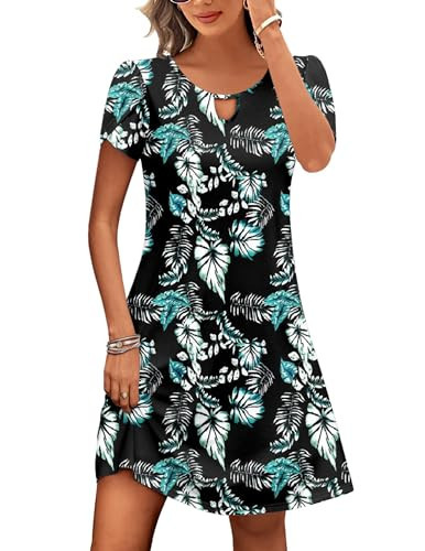 HOTOUCH Summer Beach Dresses for Women A Line Dress with Pockets Casual Boho Sundresses Crew Neck T Shirts Dresses for Womens 2025 Shift Dress S | Amazon (US)