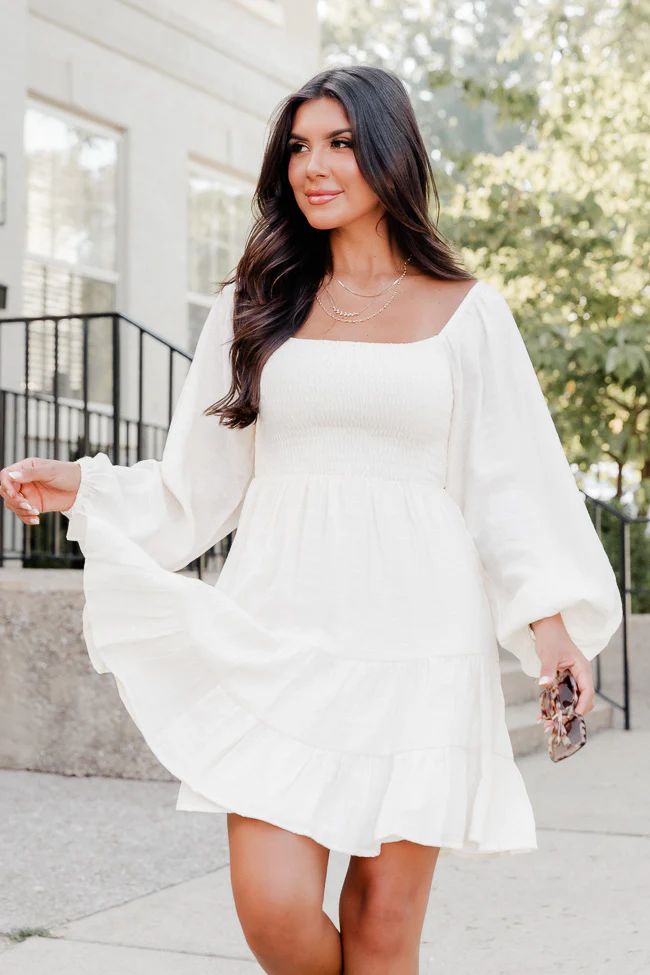 First To Know Ivory Long Sleeve Mini Dress | Pink Lily