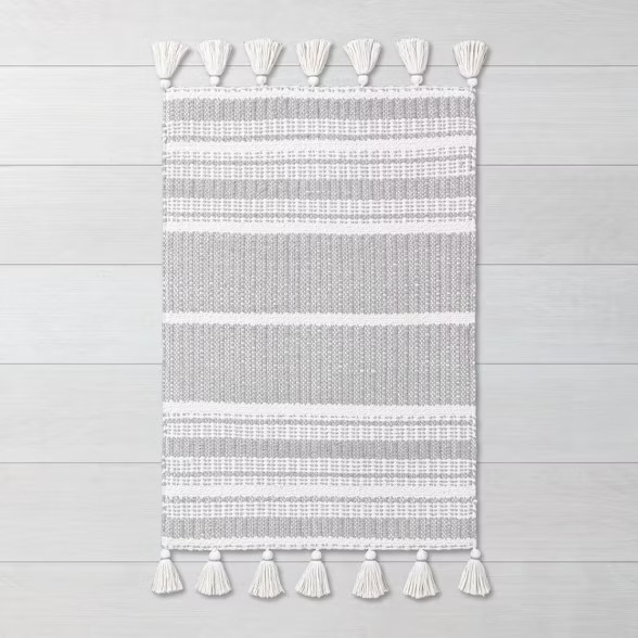 Pick Stitch Textured Stripe with Tassel Rug Jet Gray - Hearth & Hand™ with Magnolia | Target